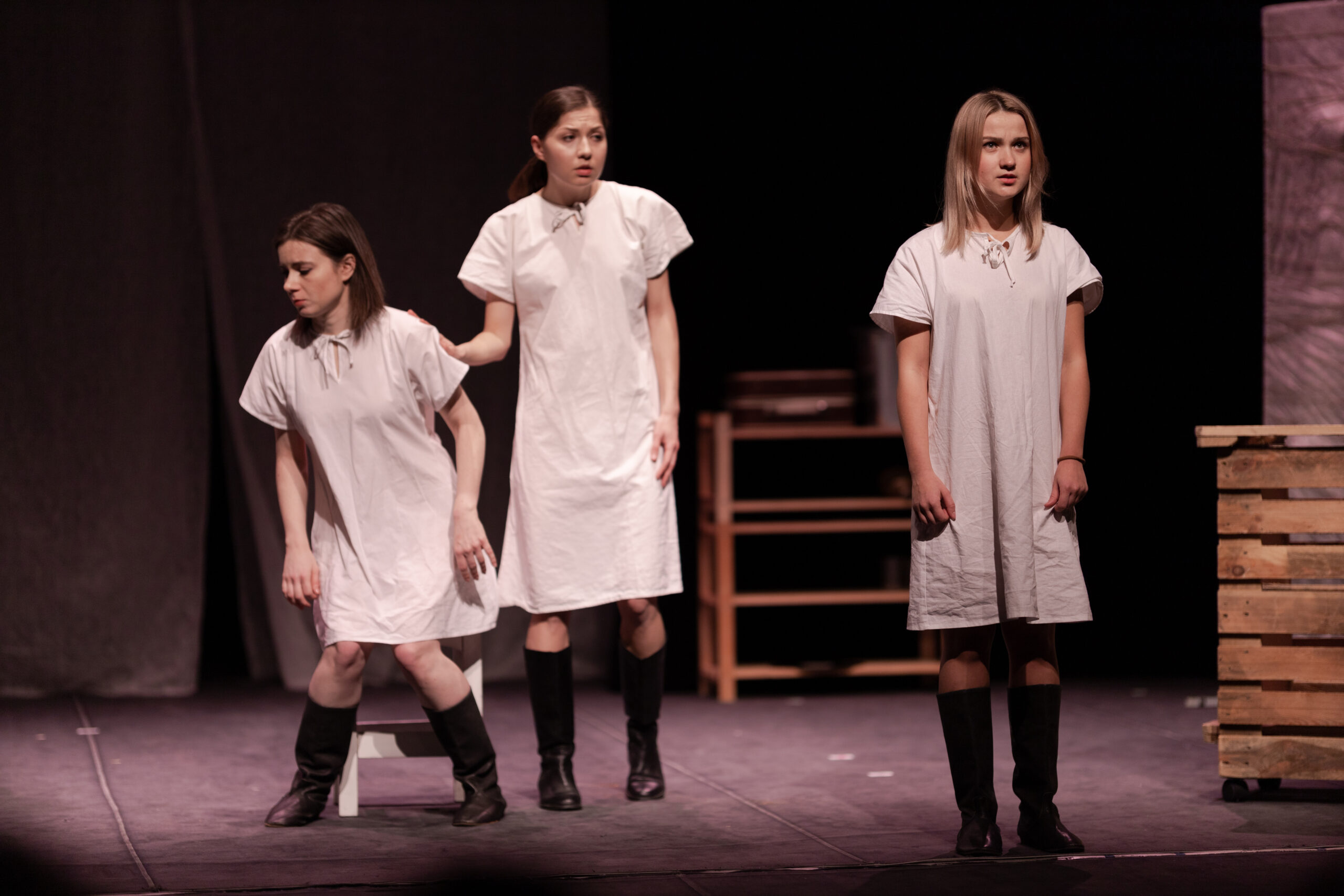 actress girls plays a retro lyrical performance of the show on the stage of the theater